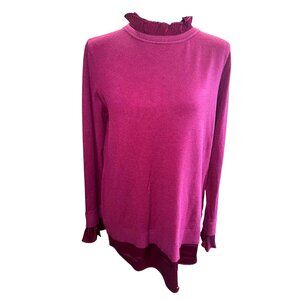 NWT Sioni Milano Plumb Wine XL Pleated Ruffle Hem Cuff L/S Top Classic Old Money